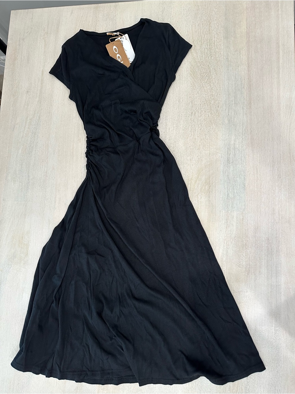 NEW - OGL Black Ribbed V NeckMidi Dress